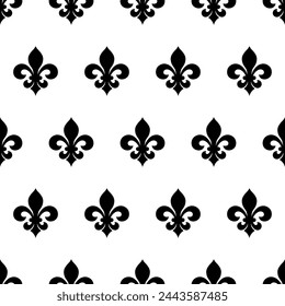 Black French lily flower (fleur-de-lis) seamless pattern