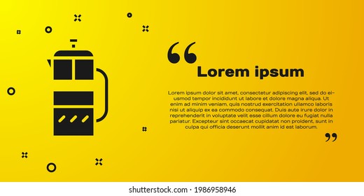 Black French press icon isolated on yellow background.  Vector Illustration