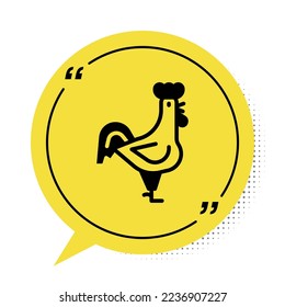 Black French rooster icon isolated on white background. Yellow speech bubble symbol. Vector