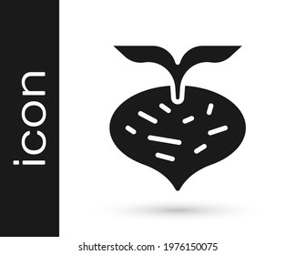 Black Fresh beet with leaf icon isolated on white background. Natural Root. Vegetable Ingredient for food.  Vector