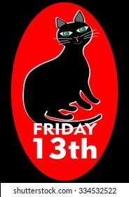 Black Friday 13th poster with good-natured pleased fat black cat. Vector EPS 10