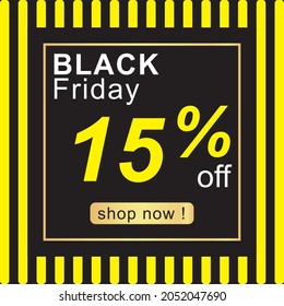 Black Friday 15 percent off sale modern gold black color sticker icon banner vector eps 10