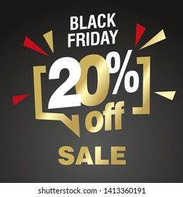 Black Friday 20 Prozent Rabatt auf den Verkauf moderner Gold schwarz Aufkleber Symbol Banner