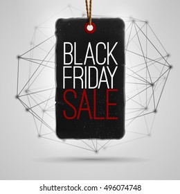 Black friday 2017 big sale . Vector realistic black paper price tag , label ,banner , badge. Triangle  connection background with realistic shadow . Modern sale illustration .