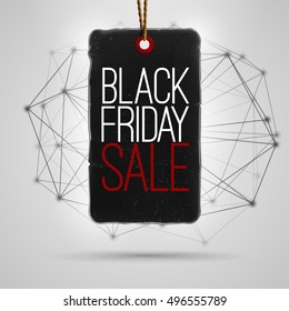 Black friday 2017 big sale . Vector realistic black paper price tag , label ,banner , badge. Triangle  connection background with realistic shadow . Modern sale illustration .