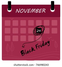 Black Friday 2017 sale calendar background. 24 th of november