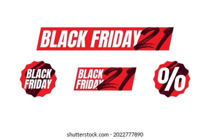 Black friday 2021 red logo. Vector set for retail campaign