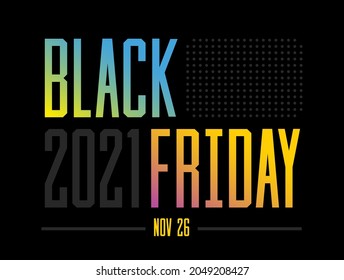 Logo de la venta del Black Friday 2021 con fondo negro. Banner moderno de diseño mínimo con tipografía de gradiente de color.