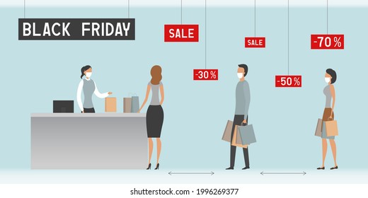 Black Friday 2021. Social distancing. Vector illustration.