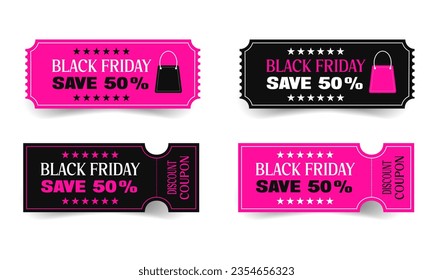 Black Friday 2023 COUPONS SET Plantillas de cupón.Oferta de venta y descuento TICKETS