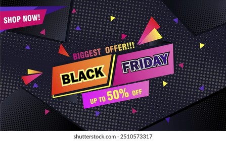 Black friday 2024 promotion sale banner layout design with black pink modern abstract background.	