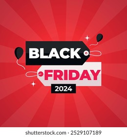 Black friday 2024 tag red vector template