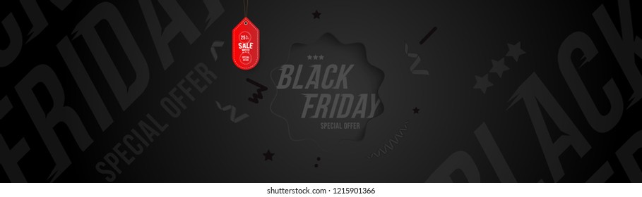 Black Friday 25 off discount long poster format and flyer. Template banner for design advertising and banner.. Flat vector illustration EPS 10.