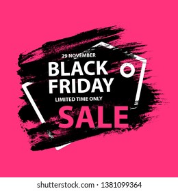 Black Friday 29 november 2019 Sale grunge poster with frame. Black friday banners with grunge brush on pink background. Vector illustration