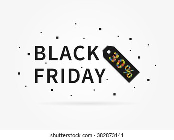 Black Friday 30 % discount vector illustration on grey background. Black Friday 30 percent off discount creative promotion concept. Special offer element for  banner, coupon, retail marketing.