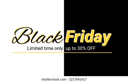 black friday 30% off eps vector banner black white and yellow colors, ad template for marketing