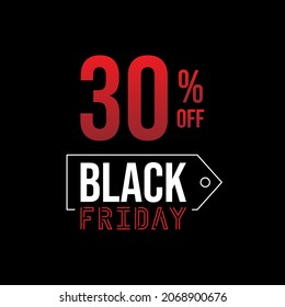 Black Friday 30% off, white and red, neon, in a black background, sale