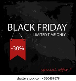 Black Friday 30 percent sale on grunge background design template. Black Friday banner. Vector illustration