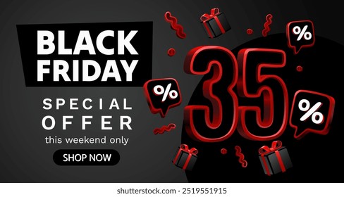 Black Friday 35 percent, special offer, discount flyer. Vector illustration