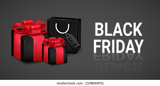 Black Friday, 3D balloons gift box, design, vector illustration
