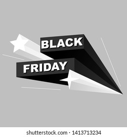 Black friday, 3D banner perspective with stars