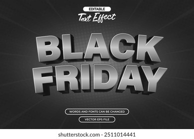 Black friday 3d editable text effect with metallic color and black background