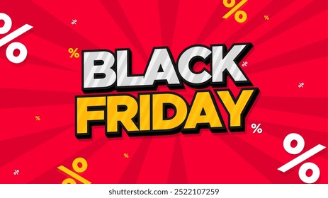 Black Friday 3D Headline Text mit rotem Hintergrund, weißer und gelber Haupttextfarbe. Für Poster und Banner Hintergrund und Promotion Verkauf Schlagzeile