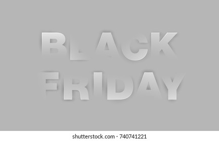 Black Friday 3D paper text. Big sale gray background with hidden letters.