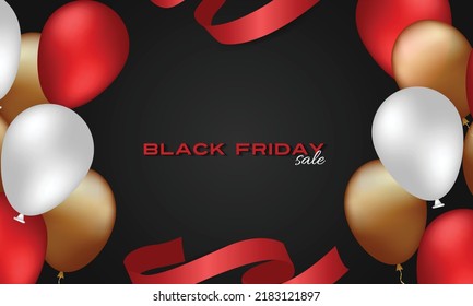 Viernes Negro, 3d globos realistas en rojo, negro y blanco, banner de promoción de venta. Ilustración del vector