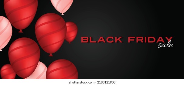 Viernes Negro, 3d globos realistas en rojo, negro y blanco, banner de promoción de venta. Ilustración del vector