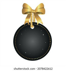 Elemento de diseño de etiqueta negra 3D de Black Friday con barra de cinta dorada satinada. Ilustración de etiquetas vectoriales aisladas. Gran venta del Black Friday. Etiqueta De Precio Realista Y Elegante. Elemento decorativo de la bola de Navidad.