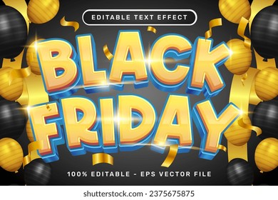 black friday 3d text effect and editable text effect whit ribbon bows and balloons illustration