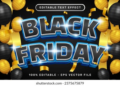 black friday 3d text effect and editable text effect whit ribbon bows and balloons illustration