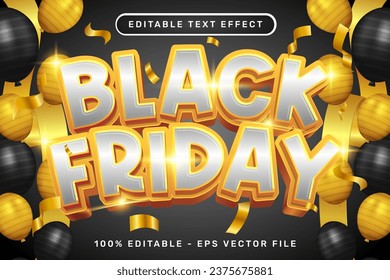 black friday 3d text effect and editable text effect whit ribbon bows and balloons illustration