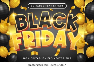 black friday 3d text effect and editable text effect whit ribbon bows and balloons illustration