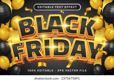 black friday 3d text effect and editable text effect whit ribbon bows and balloons illustration