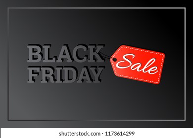 black friday 3d text with red sale tag vector design on dark background