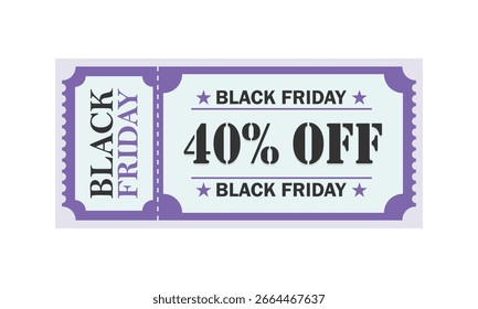 Black Friday 40% fora Cupom de desconto - Azul e roxo bilhete promocional