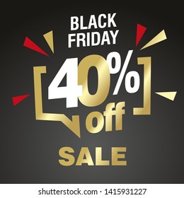 Black Friday 40 percent off sale modern gold black color sticker icon banner