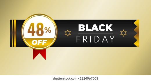 Viernes Negro 48% de la oferta especial de promoción Cartel o banner negro y oro