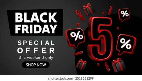 Black Friday 5 percent, special offer, discount flyer. Vector illustration