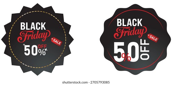 Black friday 50% de descuento en diseño de etiquetas promocionales de venta