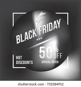 Black Friday 50% off discount square poster format and flyer. Template for design advertising and banner.. Flat vector illustration EPS 10.