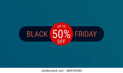 Black friday up to 50% OFF. Modern vector illustration banner template design in flat trendy minimal geometric style with trend RED color on a blue gradient background