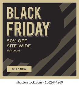 Black Friday 50% OFF SITE-WIDE  sale banner on a purle and brown background 