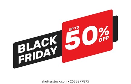 black friday até 50% de desconto, faixa de publicidade vetorial ou etiqueta de preço de desconto de temporada