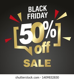 Black Friday 50 percent off sale modern gold black color sticker icon banner