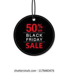 Black Friday 50 percent sale black tag advertising round banner vector illustration