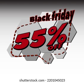 BLACK FRIDAY 55% OFF PROMOTION TAG, SALES BANNER AND STOCK BURST
