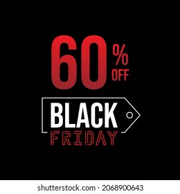 Black Friday 60% off, white and red, neon, in a black background, sale